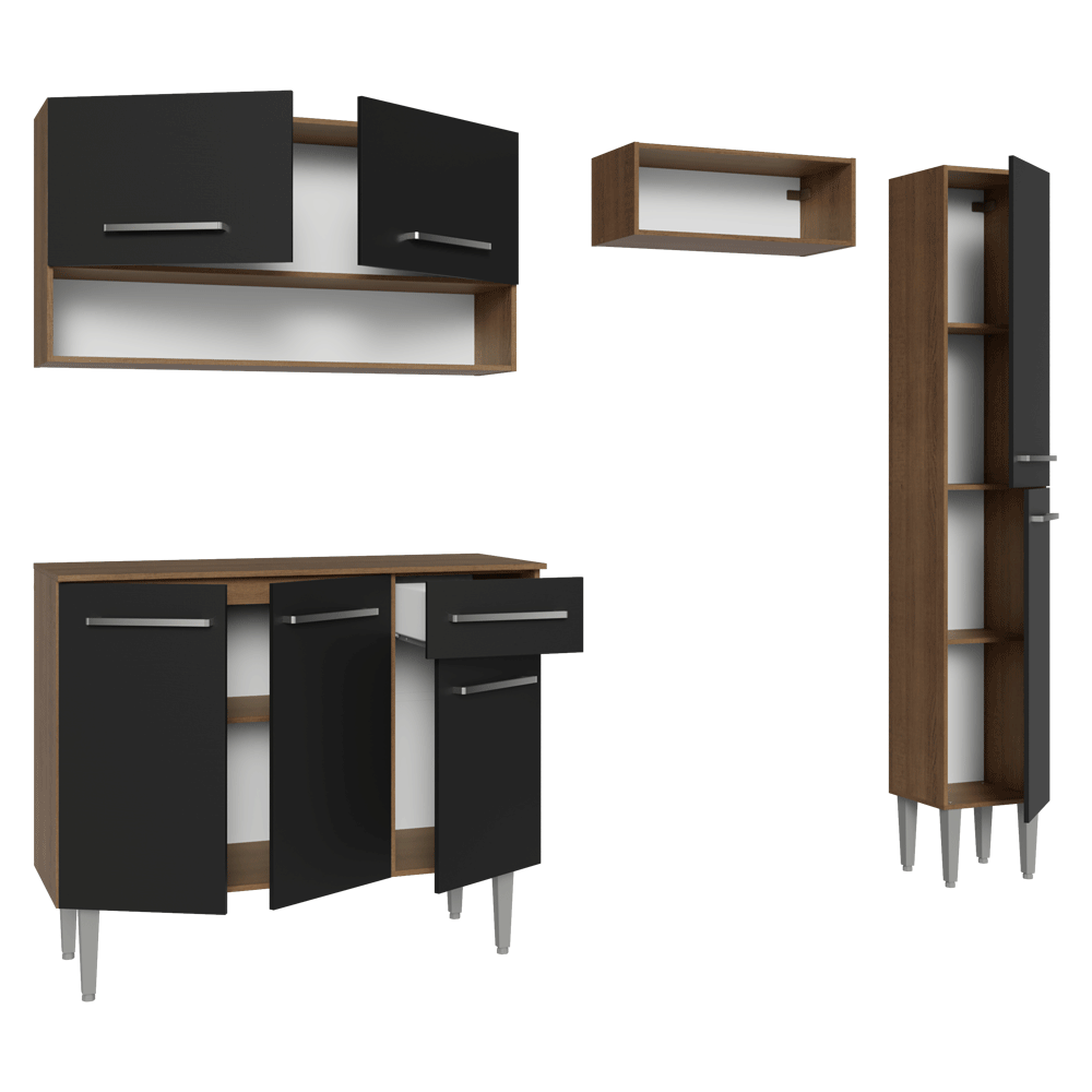 Cocina Compacta 197 cm Marrón/Negro Emilly Madesa