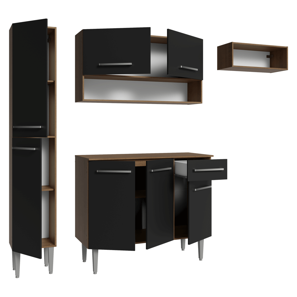 Cocina Compacta 197 cm Marrón/Negro Emilly Madesa