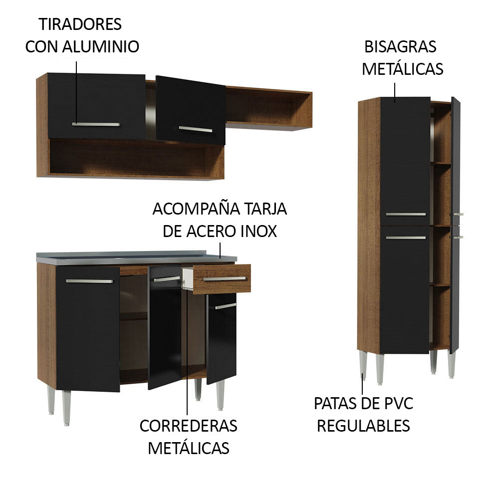 Cocina Integral 229cm con Fregadero Marrón/Negro Emilly 10
