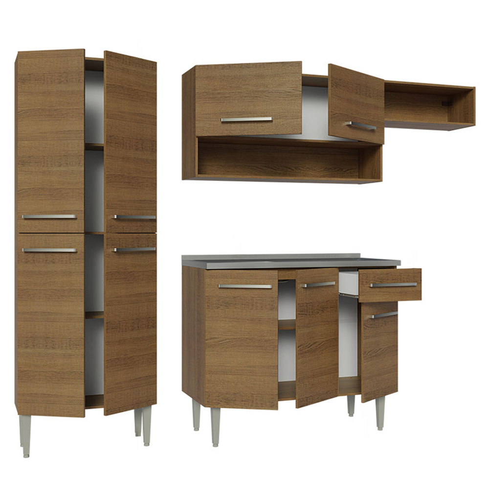 Cocina Compacta 229 cm 9 Puertas 1 Cajón Con Fregadero Marrón Emilly Madesa 12