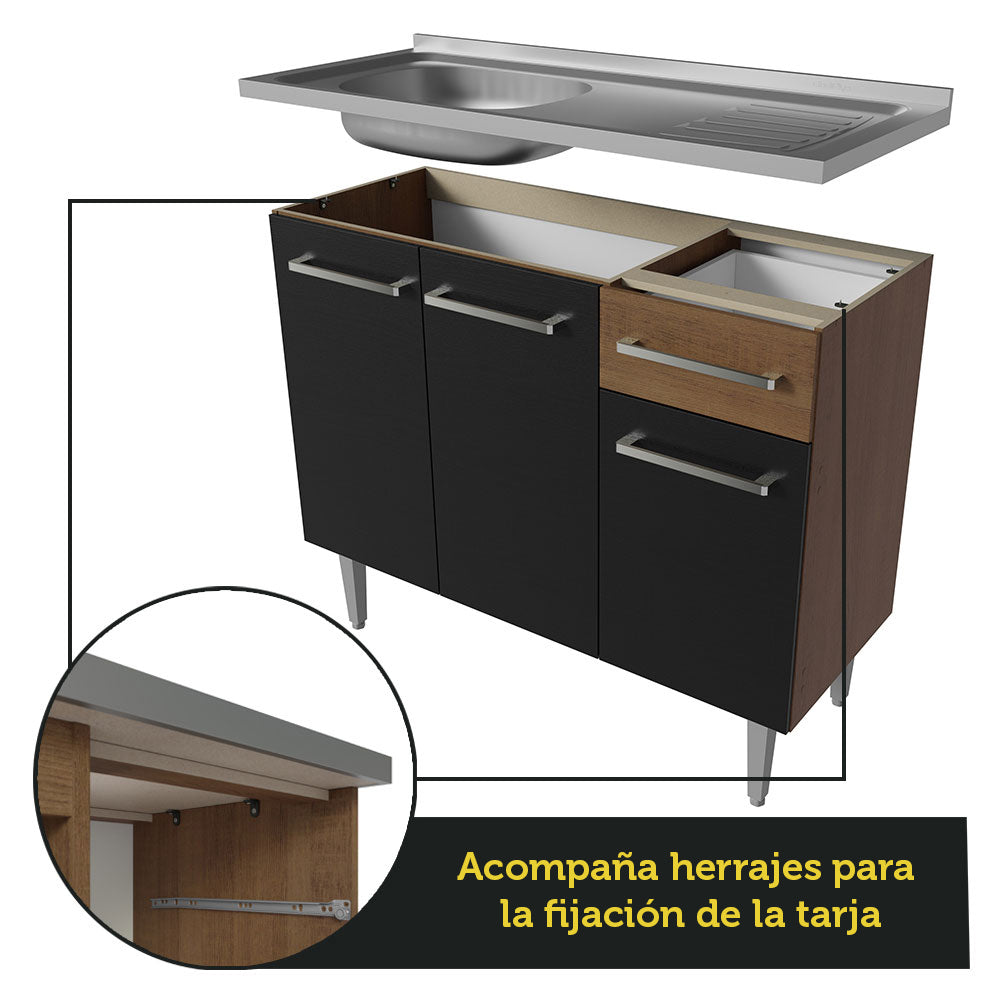 Cocina Integral 229cm con Fregadero Marrón/Negro Emilly 12