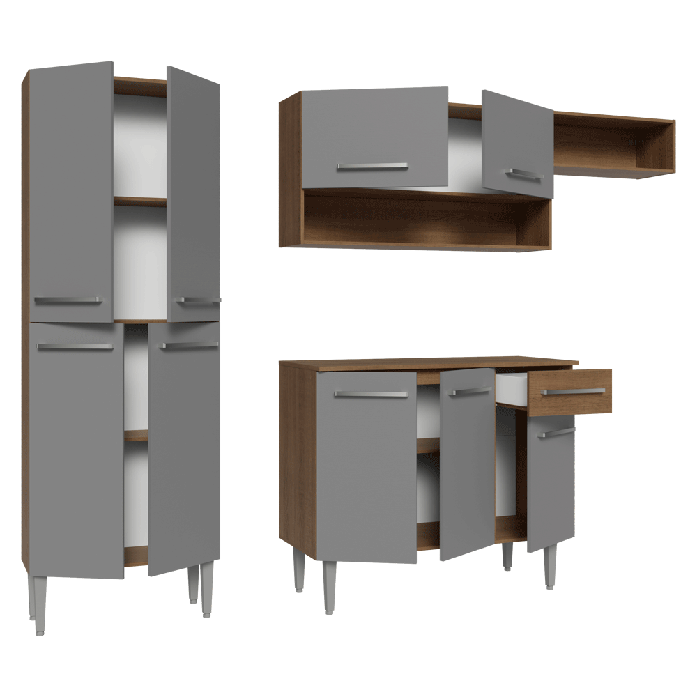 Cocina Compacta 229 cm Marrón/Gris Emilly Madesa