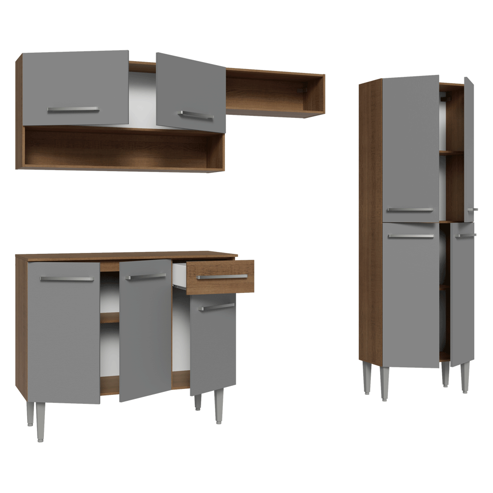 Cocina Compacta 229 cm Marrón/Gris Emilly Madesa