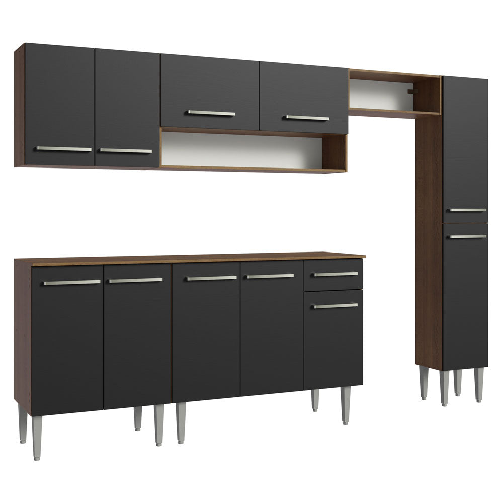 Cocina Compacta 261cm Marrón/Negro Emilly 09