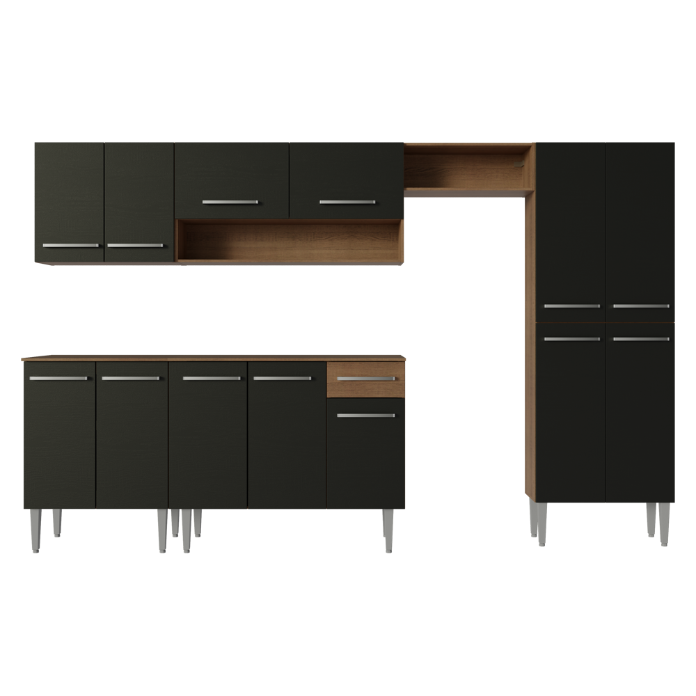 Cocina Integral 293cm Marrón/Negro Emilly 01
