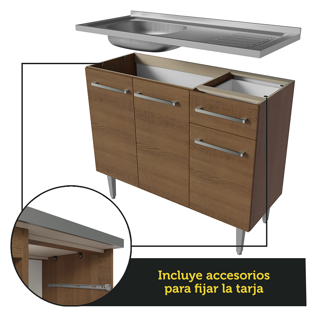 Cocina Integral 293cm con Fregadero Marrón Emilly 06
