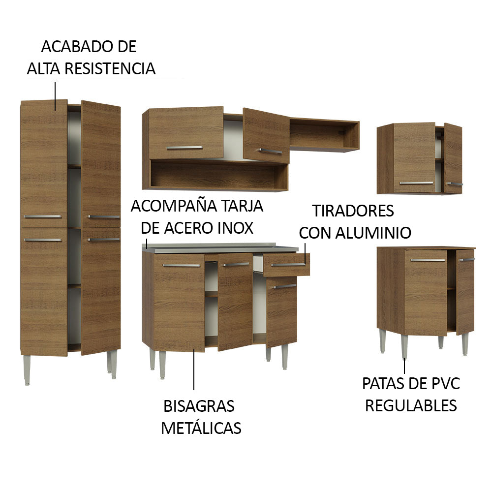 Cocina Integral 293cm con Fregadero Marrón Emilly 08