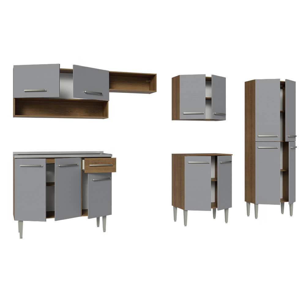 Cocina Integral 293cm con Fregadero Marrón/Gris Emilly 09