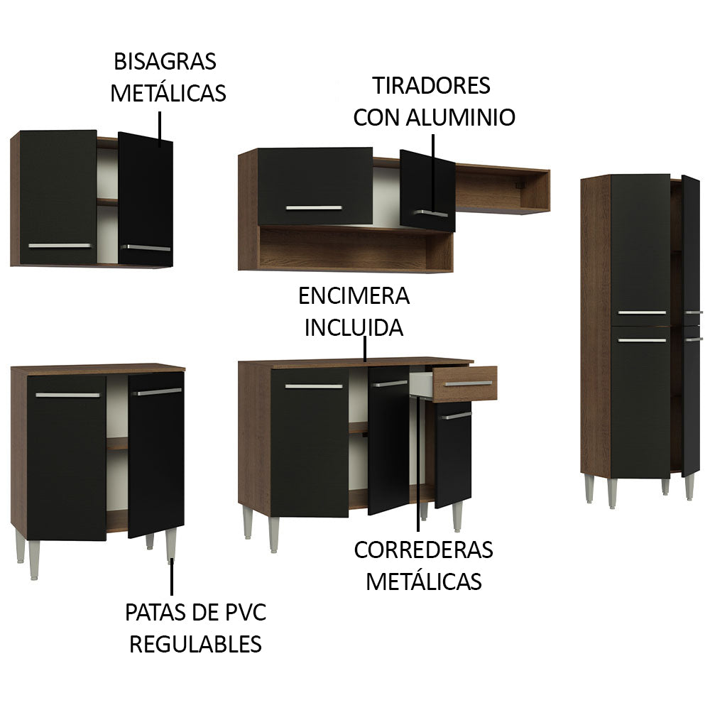 Cocina Integral 293cm Marrón/Negro Emilly 10