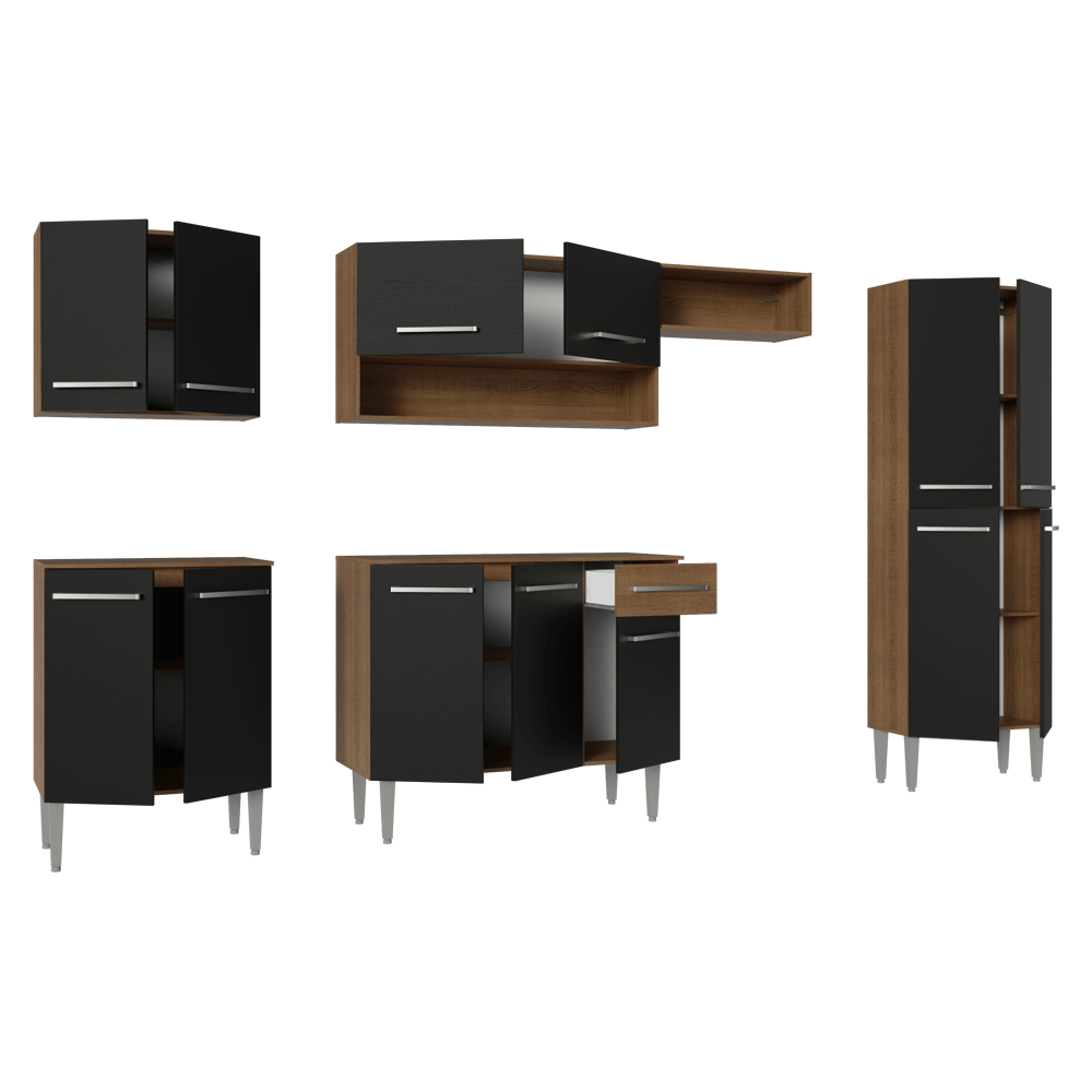 Cocina Integral 293 cm Marrón/Negro Emilly Madesa