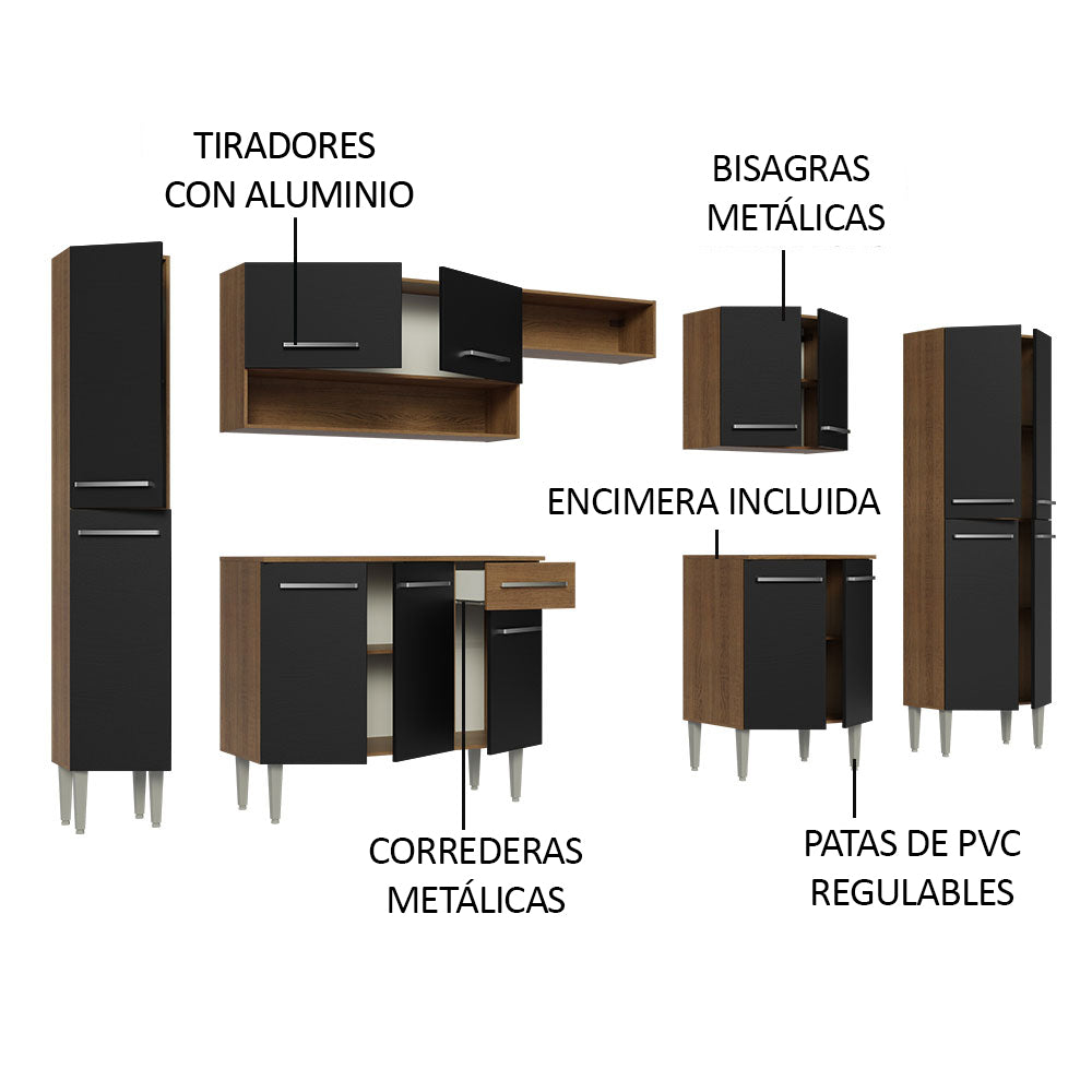 Cocina Integral 325cm Marrón/Negro Emilly 02