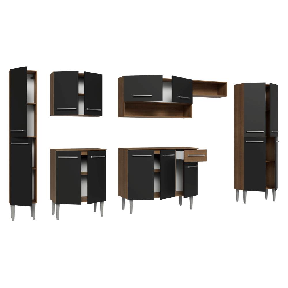 Cocina Integral 325 cm Marrón/Negro Emilly Madesa