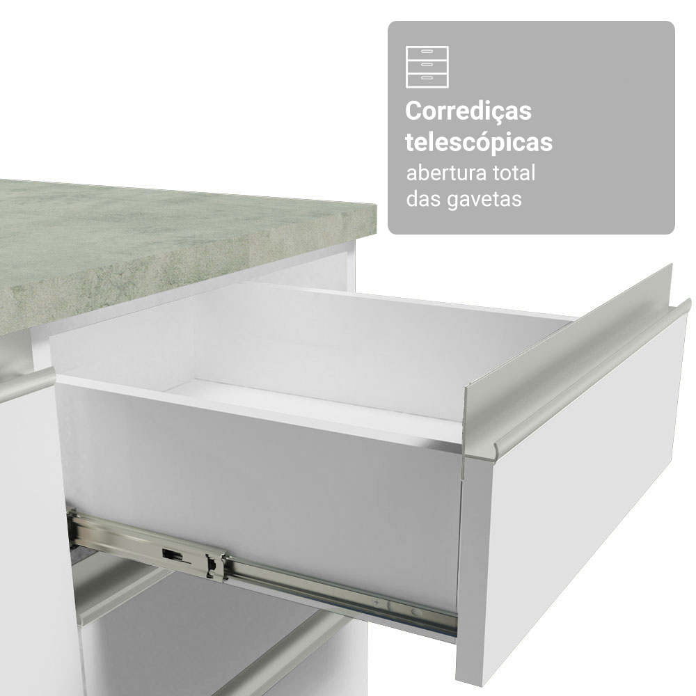Kit Gabinete Bajo 2 Puertas y Vitrina 70 cm Blanco Glamy Madesa