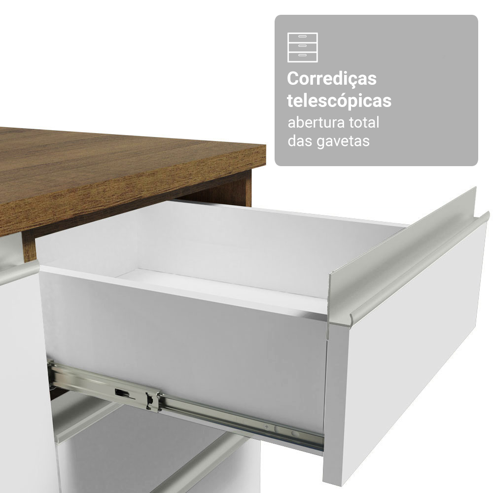 Kit Gabinete Bajo 2 Puertas y Vitrina 70 cm Marrón/Blanco Glamy Madesa