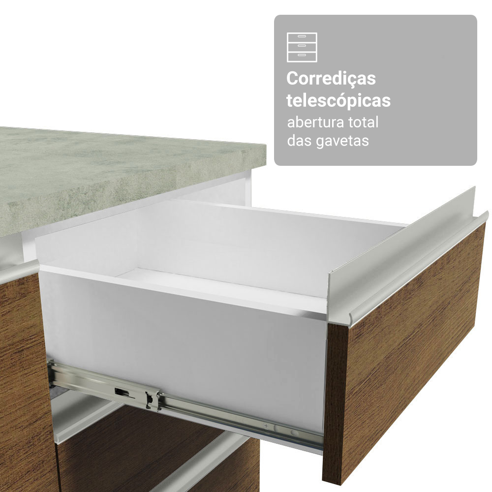 Kit Gabinete Bajo 2 Puertas y Vitrina Blanco/Marrón Glamy Madesa