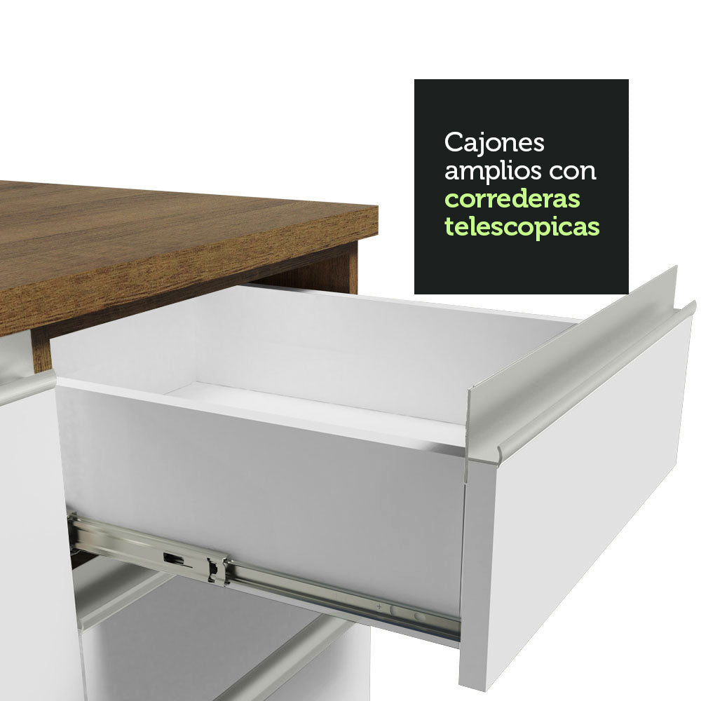 Kit con Mueble para Fregadero y Gabinete Bajo 4 Puertas y 3 Cajones (Sin Encimera Ni Fregadero) Marrón/Blanco Glamy 06