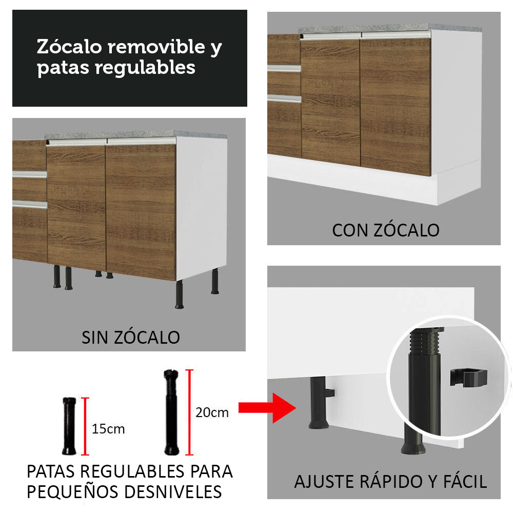 Kit Cocina Lineal- Glamy 220 cm - Blanco - Marrón / Negro