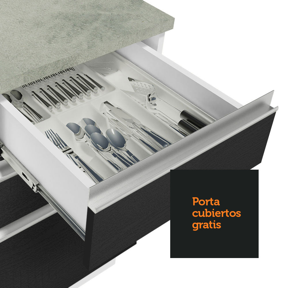 Cocina Integral 240cm Blanco/Negro Glamy 03
