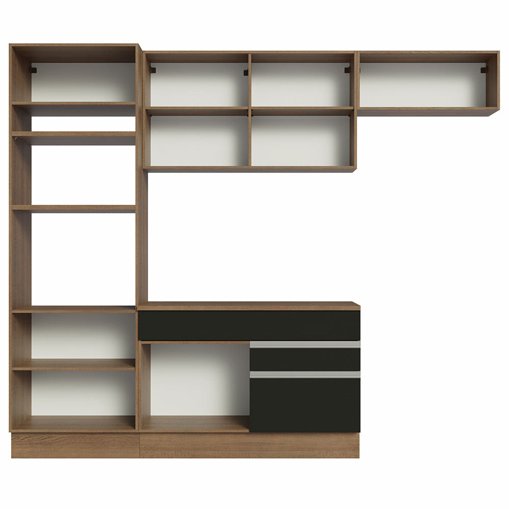 Cocina Integral 270 cm Con Mueble para Horno Marrón/Negro Glamy Madesa