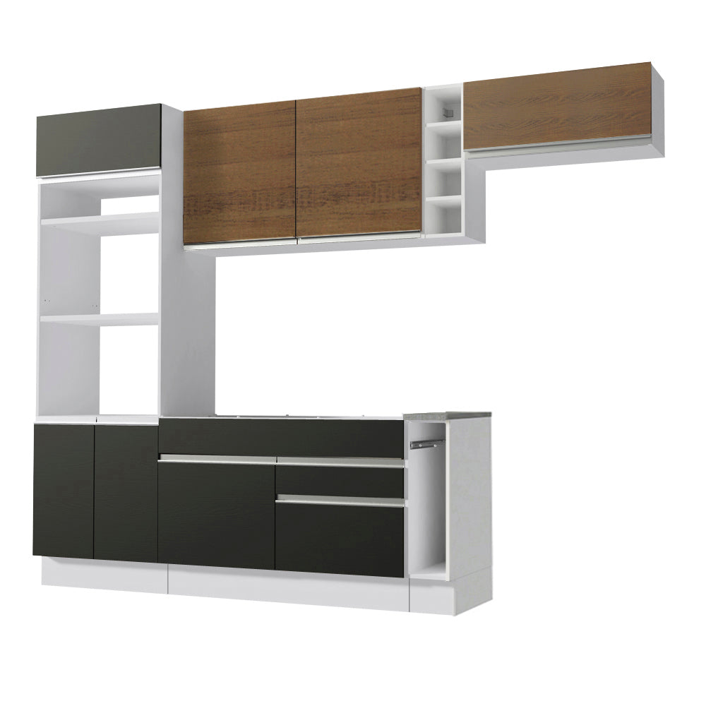 Cocina Integral 290 cm Con Mueble para Horno Blanco/Negro/Marrón Glamy Madesa