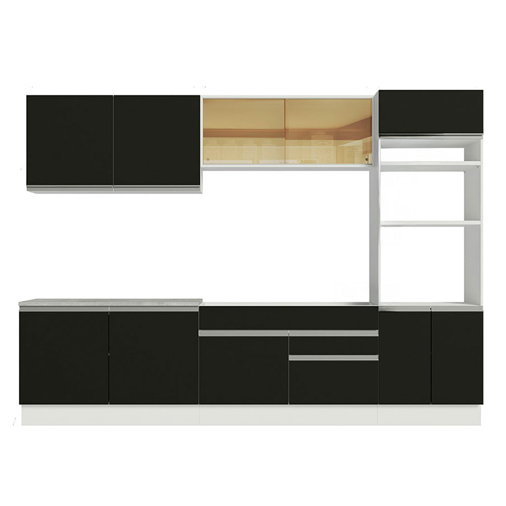 Cocina Integral 310 cm Con Mueble para Horno Blanco/Negro Glamy Madesa