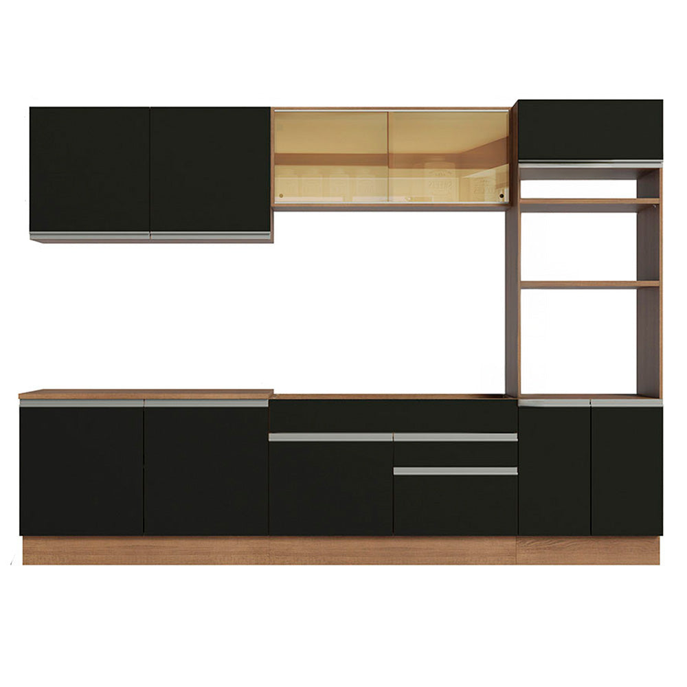 Cocina Integral 310 cm Con Mueble para Horno Marrón/Negro Glamy Madesa