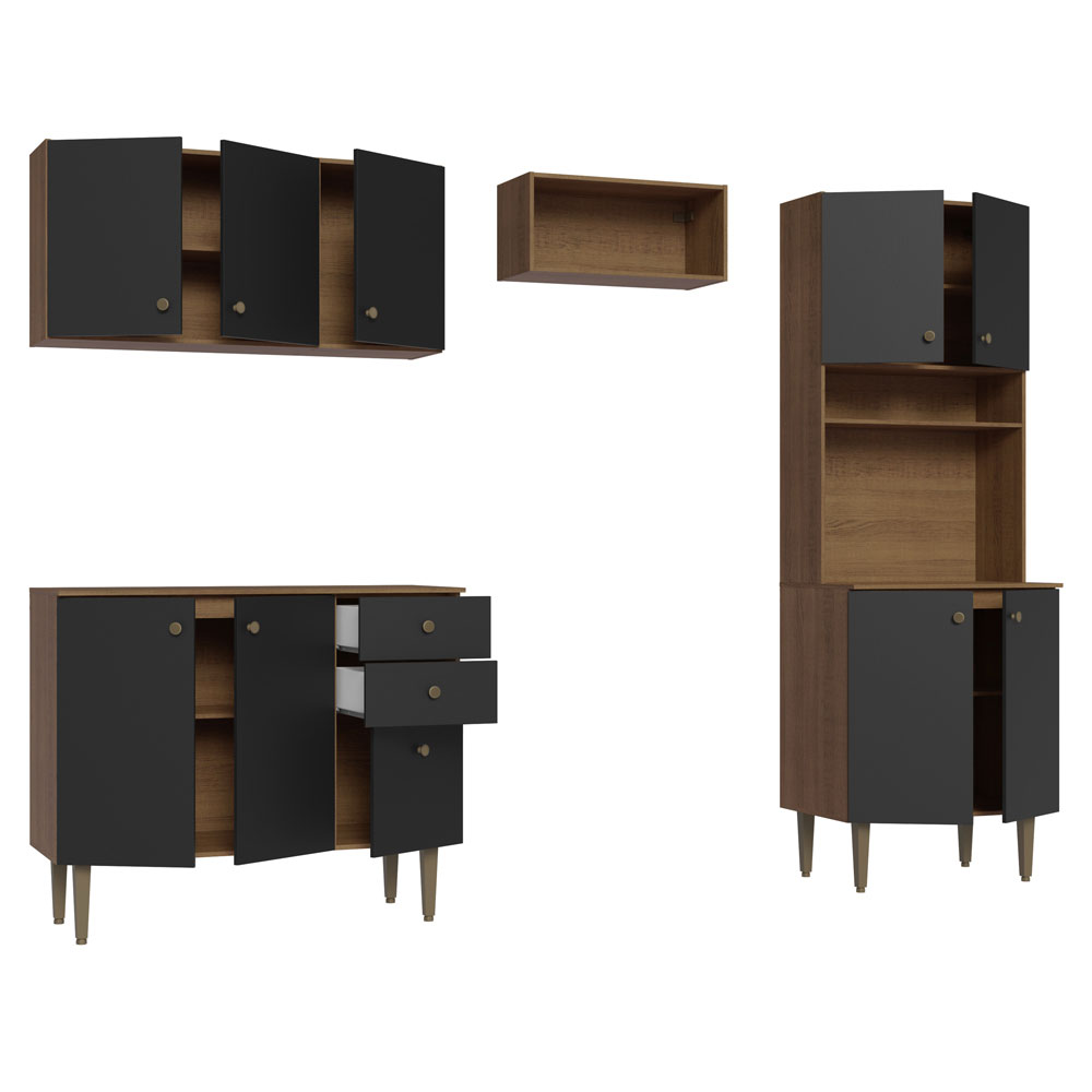 Cocina Compacta 235 cm Con Mueble para Horno Marrón/Negro Gourmet Madesa