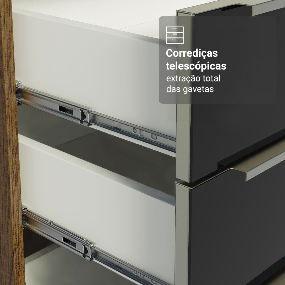 Kit Gabinete Bajo 2 Puertas y Vitrina 70 cm Marrón/Negro Lux Madesa