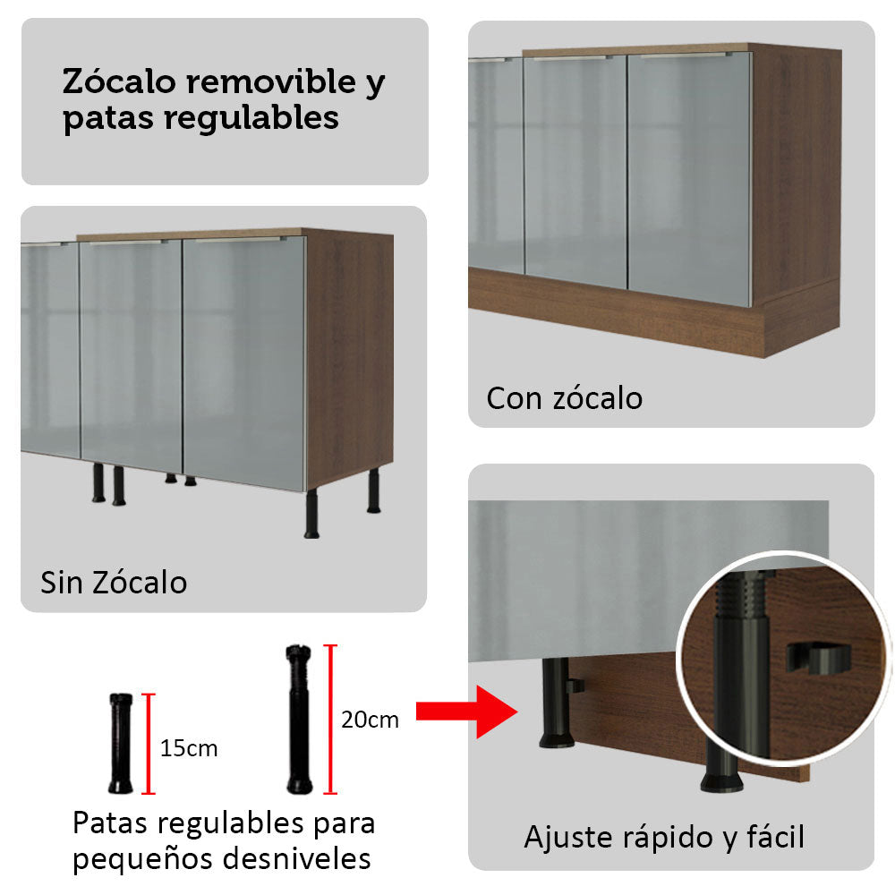 Cocina Integral 240 x 60 cm 6 Puertas 6 Cajones Con Mueble para Horno Marrón/Gris Lux Madesa 08