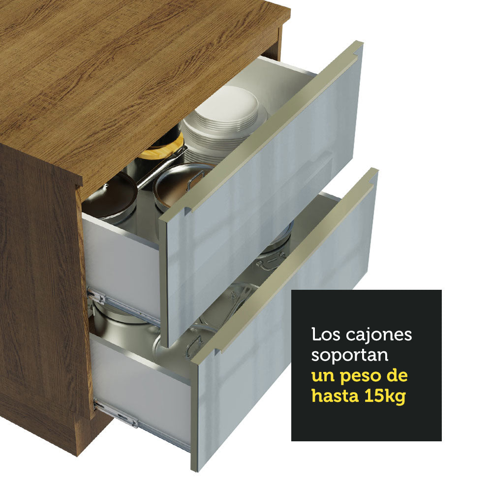 Cocina Integral 320 x 60 cm 8 Puertas 5 Cajones Con Mueble para Horno Marrón/Gris Lux Madesa