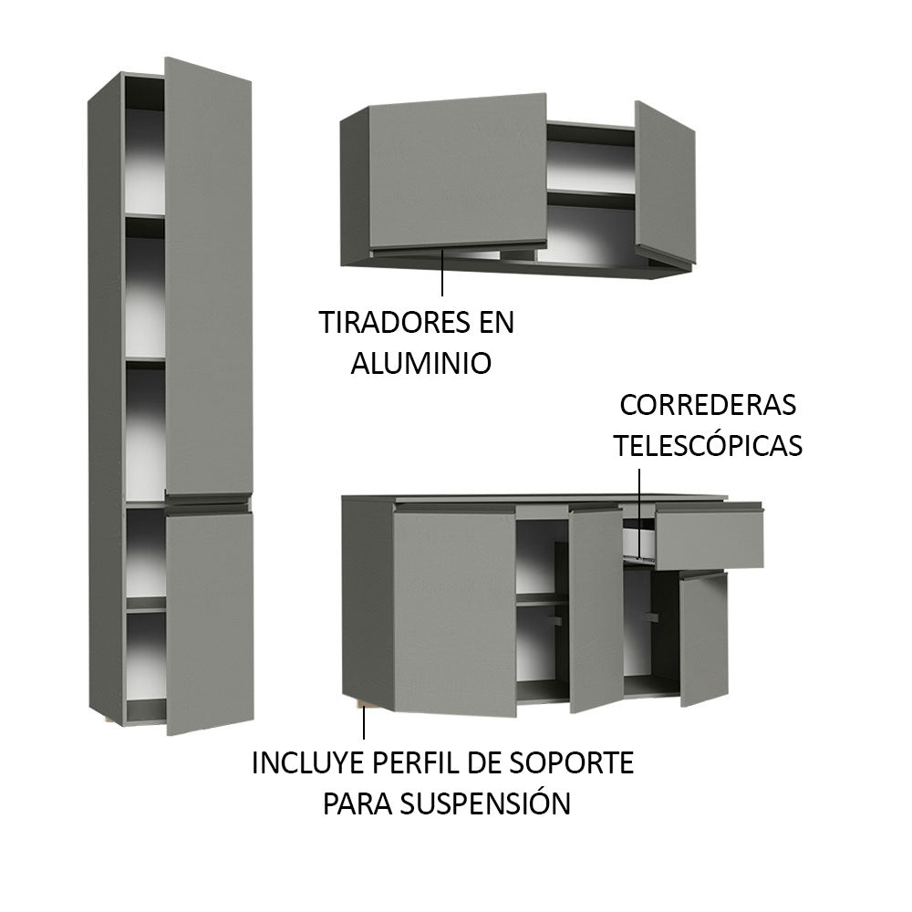 Cocina Compacta 160 cm Sin Patas Nice Gris 02