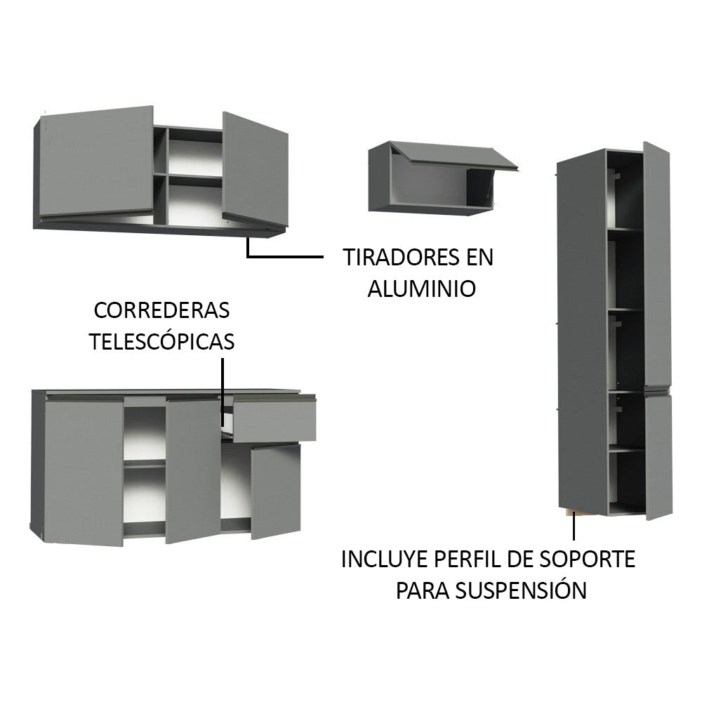 Cocina Integral 220 cm Sin Patas Nice Gris 04