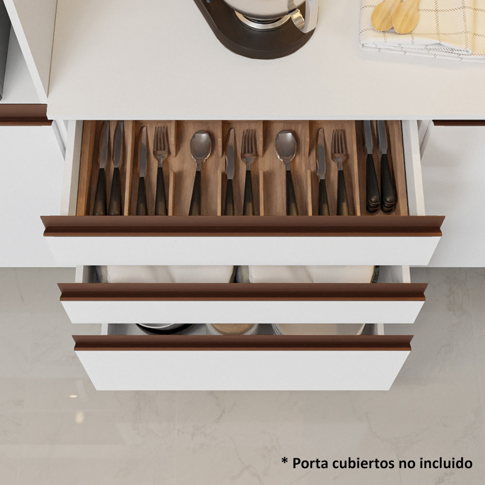 Cocina Compacta 180 x 52 cm 4 Puertas 3 Cajones Blanco Reims Madesa