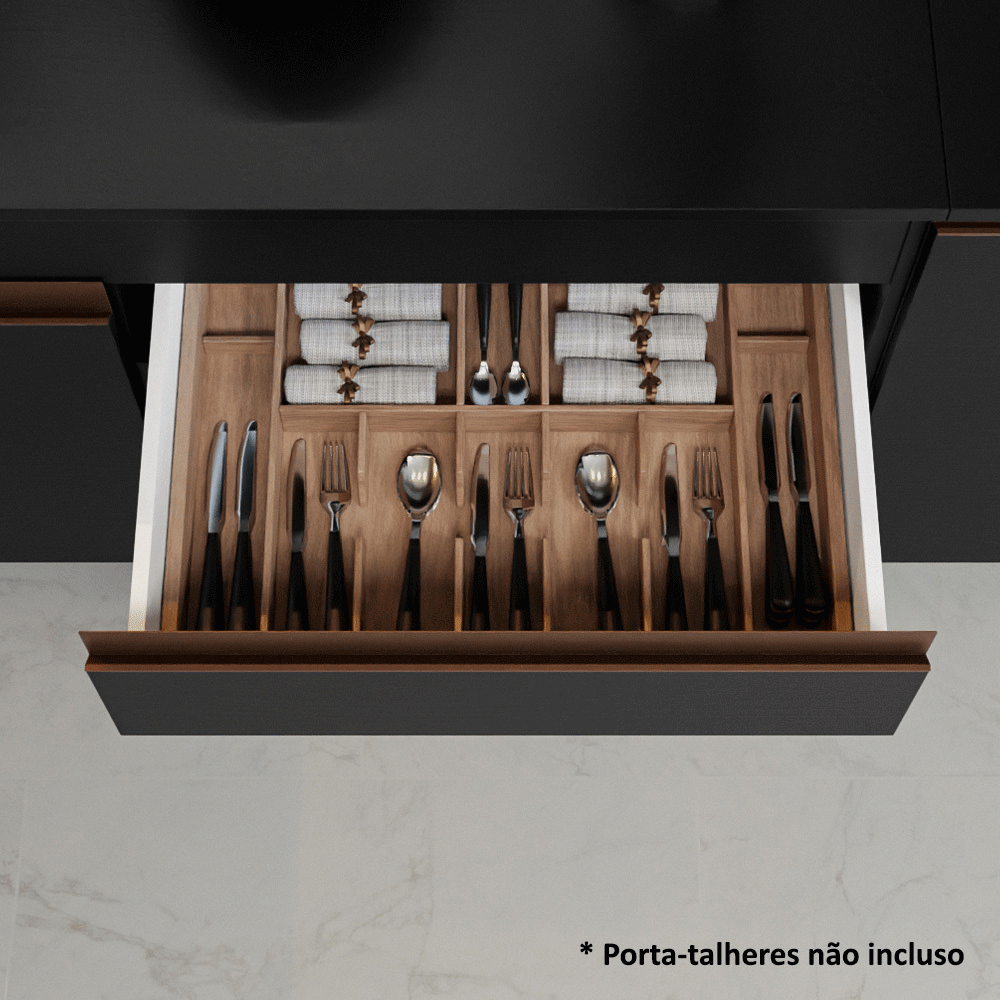 Cocina Compacta 190cm Negro/Marrón Reims 09