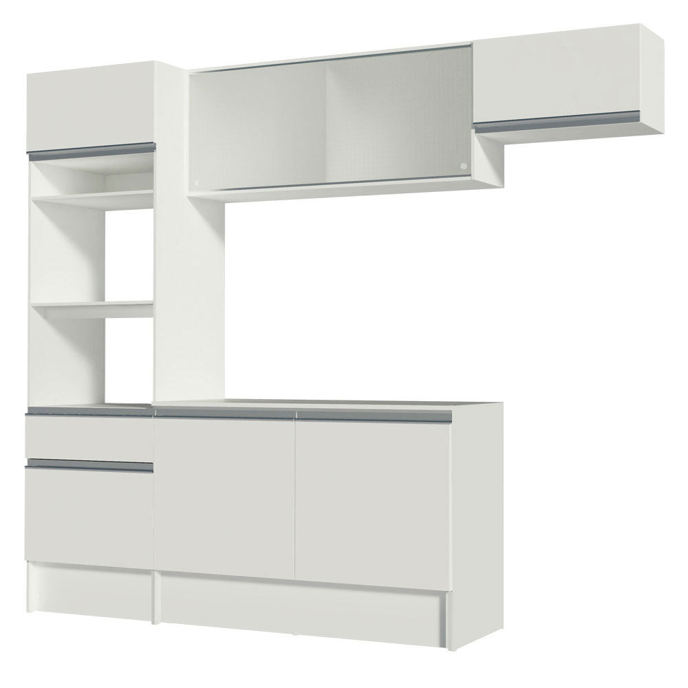 Cocina Integral 240 x 52 cm 7 Puertas 1 Cajón Con Mueble para Horno Blanco Topázio Madesa