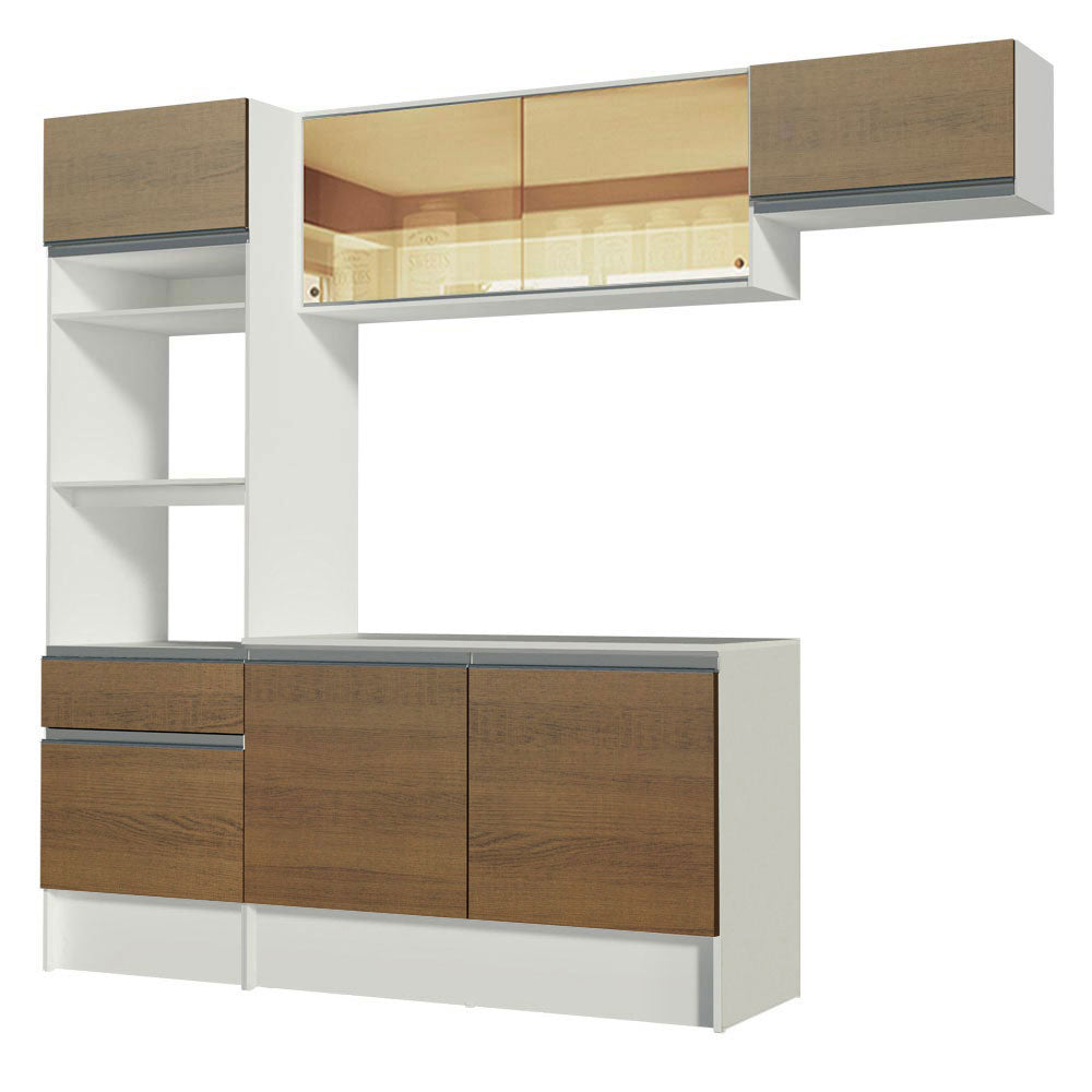 Cocina Integral 240 cm Con Mueble para Horno Blanco/Marrón Topázio Madesa