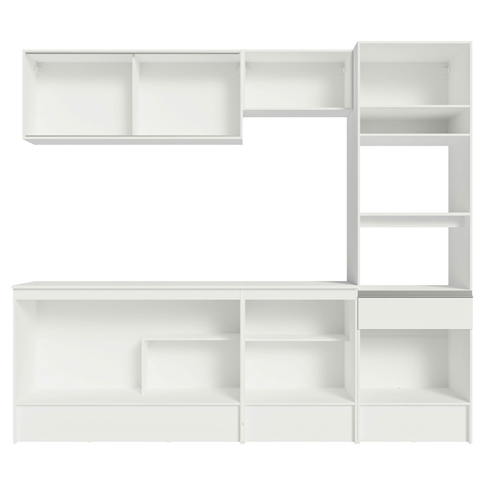 Cocina Integral 240 x 52 cm 8 Puertas 1 Cajón Con Mueble para Horno Blanco Topázio Madesa 05
