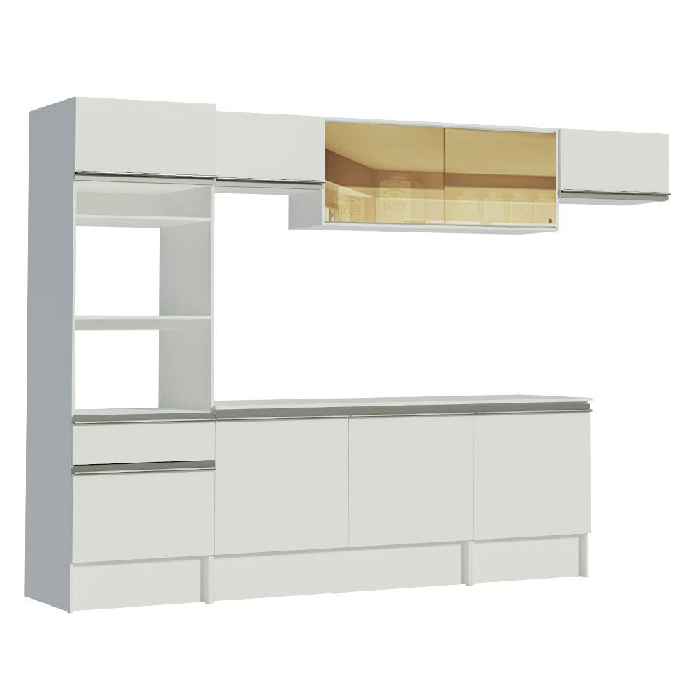 Cocina Integral 300 x 52 cm 9 Puertas 1 Cajón Con Mueble para Horno Blanco Topázio Madesa 02