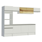 Cocina Integral 300 x 52 cm 9 Puertas 1 Cajón Con Mueble para Horno Blanco Topázio Madesa 02