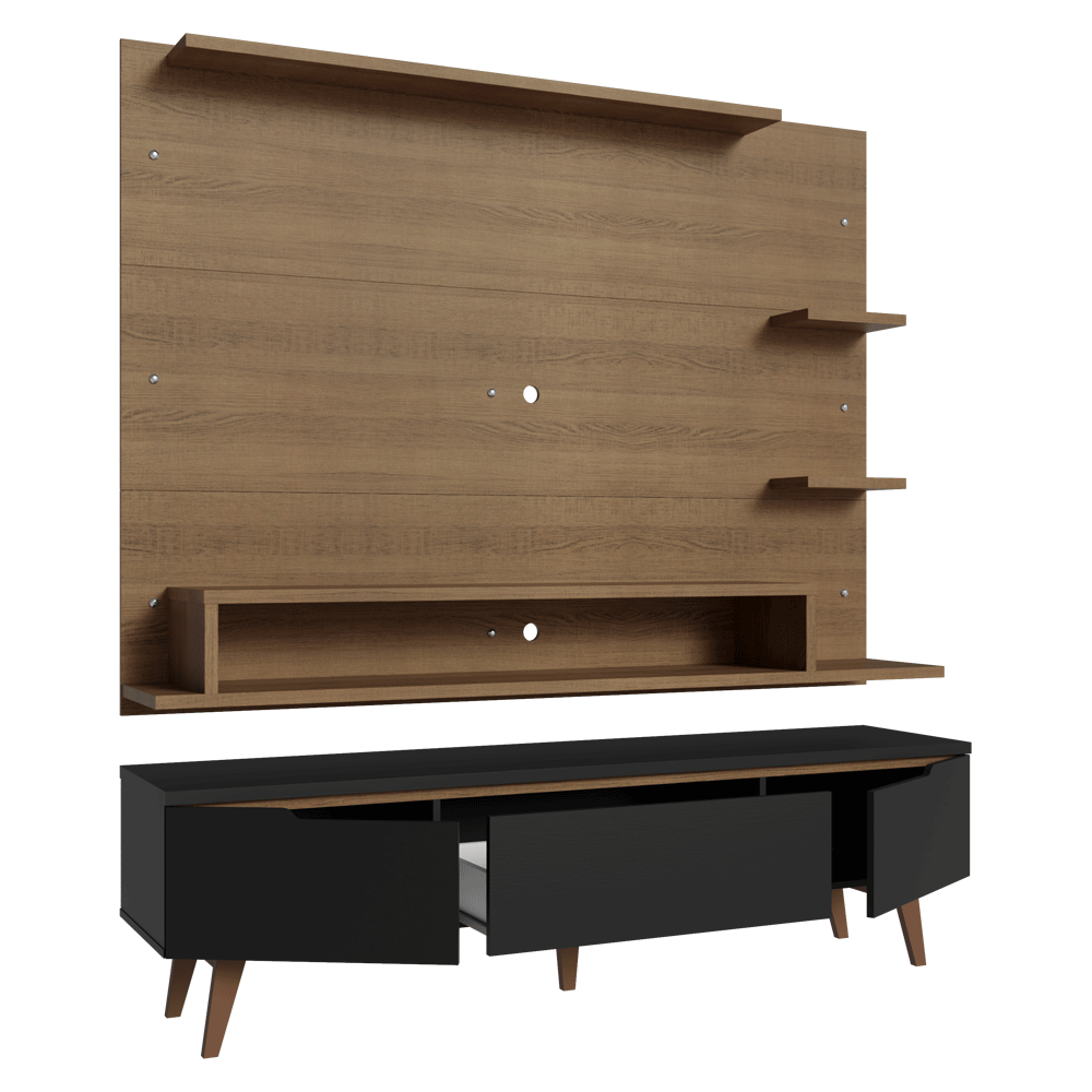 Mueble con Panel para TV hasta 60 Pulgadas 180 cm con patas Marrón/Negro/Marrón Reims Madesa