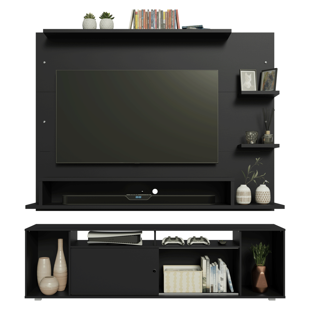 Mueble con Panel para TV hasta 60 Pulgadas 180 cm Negro Cancun Madesa