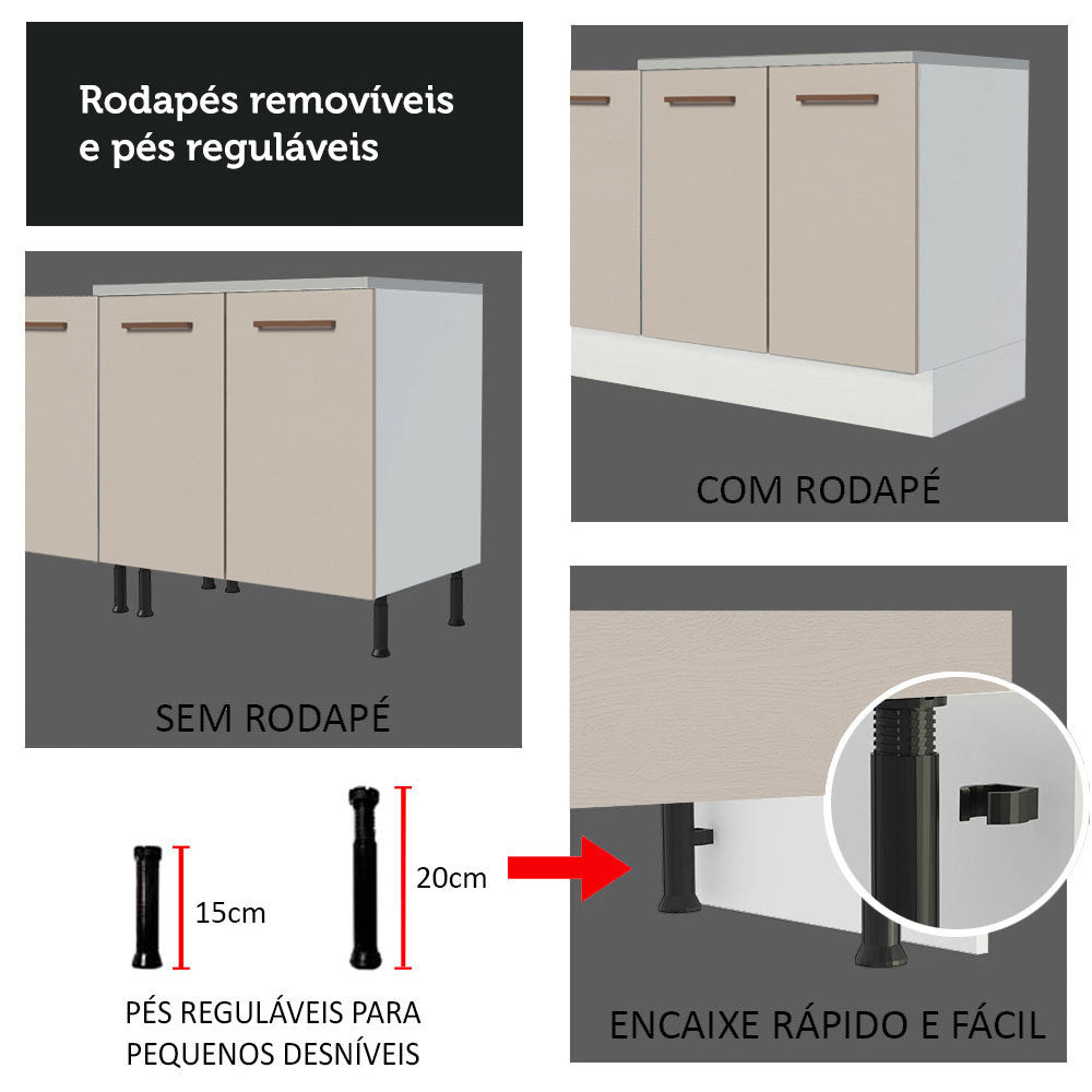 Kit con 2 Gabinetes Bajos 4 Puertas 3 Cajones Blanco/Crema Agata