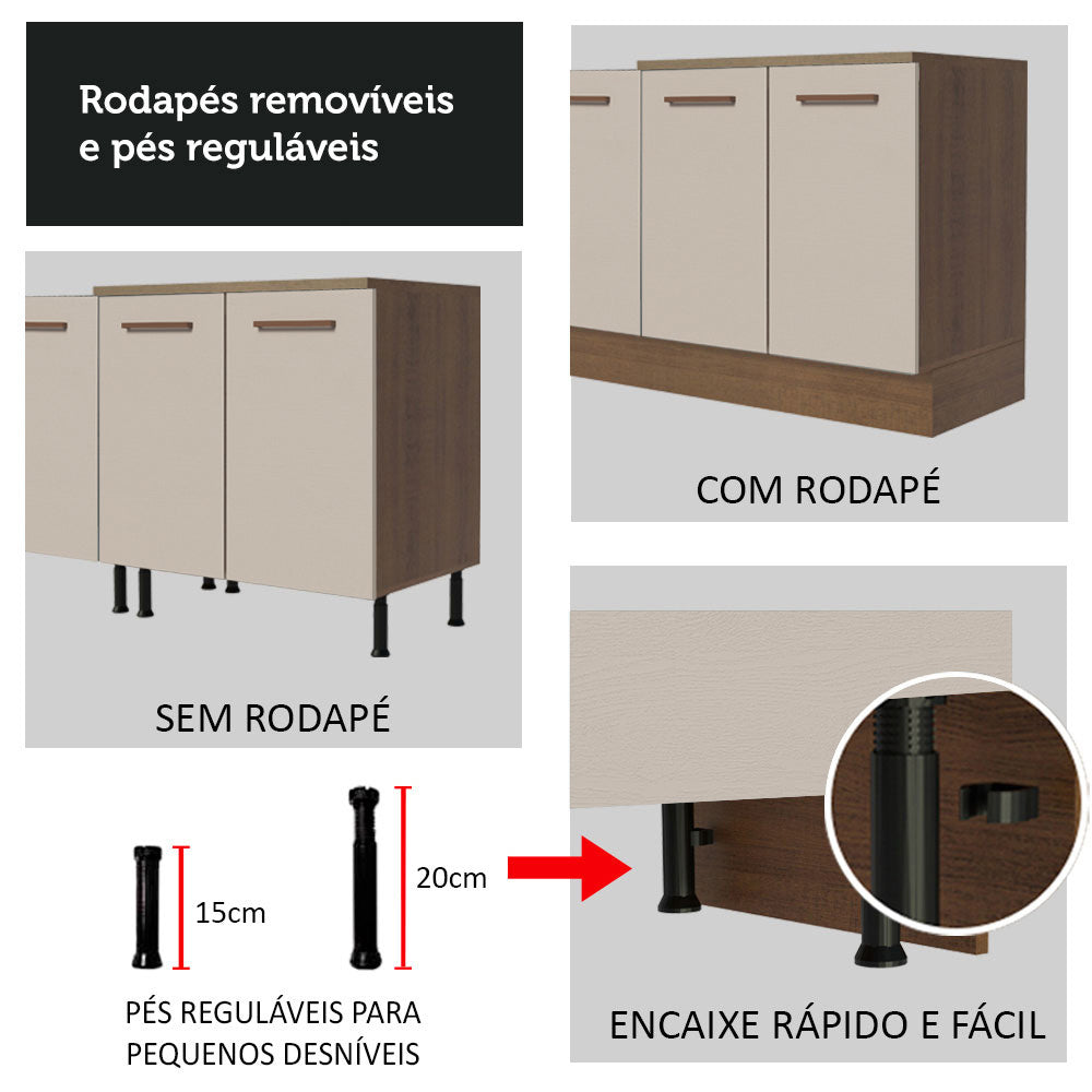 Kit con 2 Gabinetes Bajos 4 Puertas 3 Cajones Marrón/Crema Agata Madesa