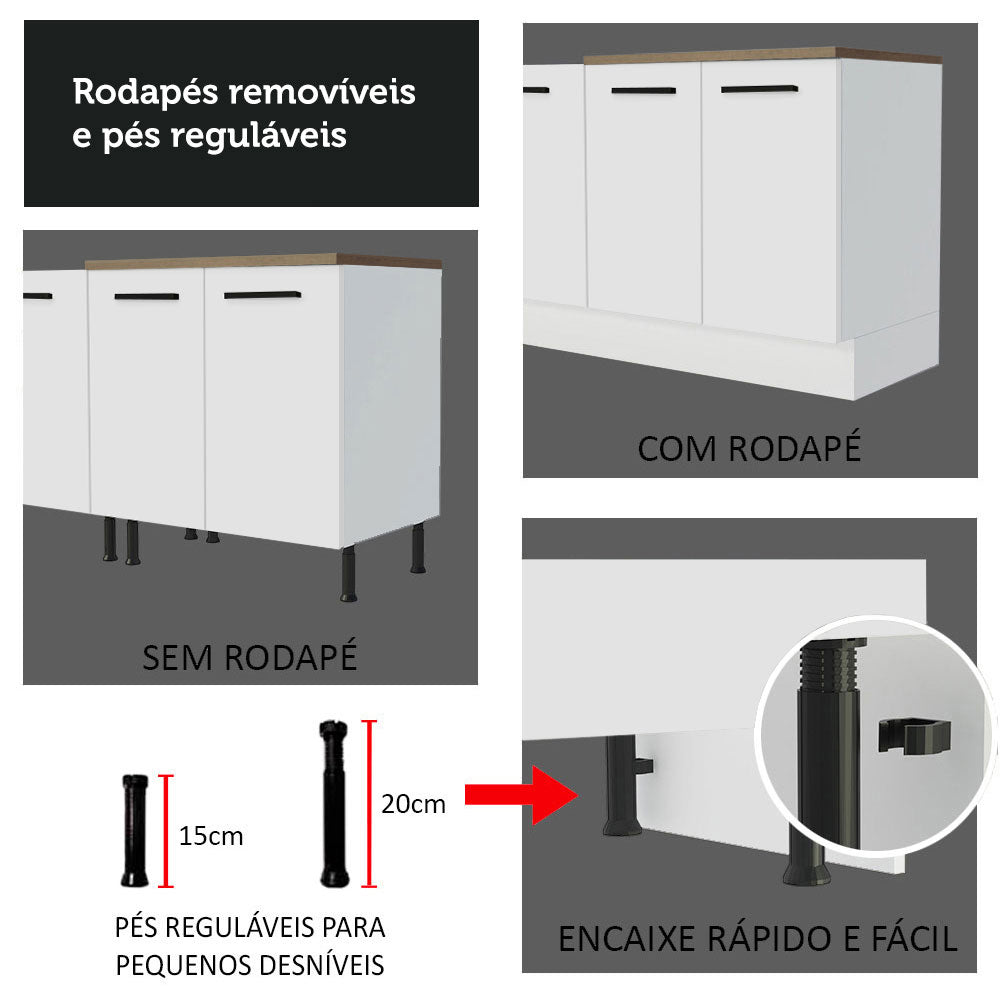 Kit 2 Gabinetes Bajos 2 Gabinetes Superiores 200 cm Blanco/Marrón Agata Madesa