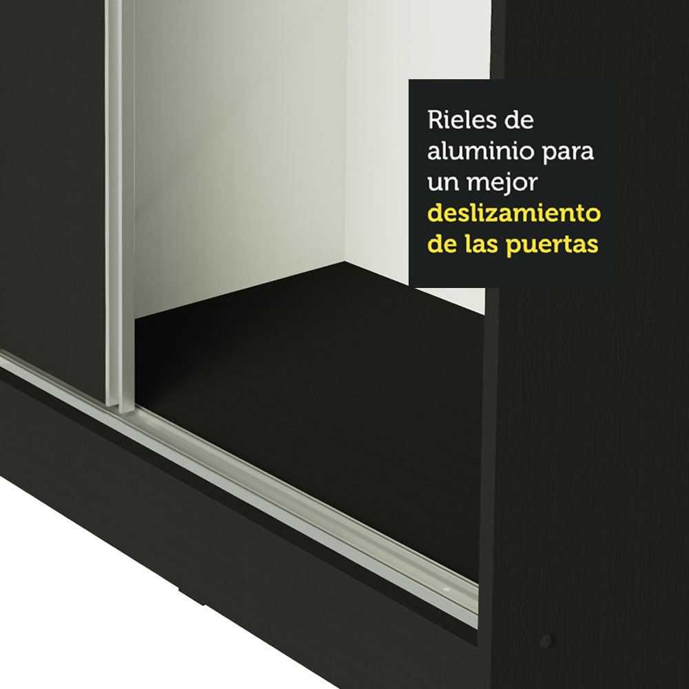 Clóset Matrimonial 231 cm 3 Puertas Corredizas Con 2 Espejos 100% MDF Negro Royale Madesa
