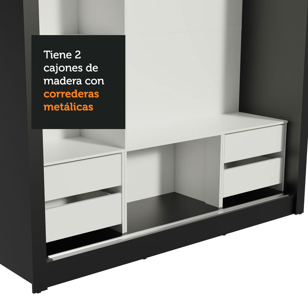 Clóset Matrimonial Lyon Plus 3 Puertas Correderas 4 Cajones Negro/Blanco