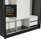 Clóset Matrimonial 170 cm 3 Puertas Corredizas Con 1 Espejo 2 Cajones Negro Lyon Madesa