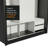 Clóset Matrimonial Lyon 3 Puertas Correderas con Espejo 2 Cajones Negro