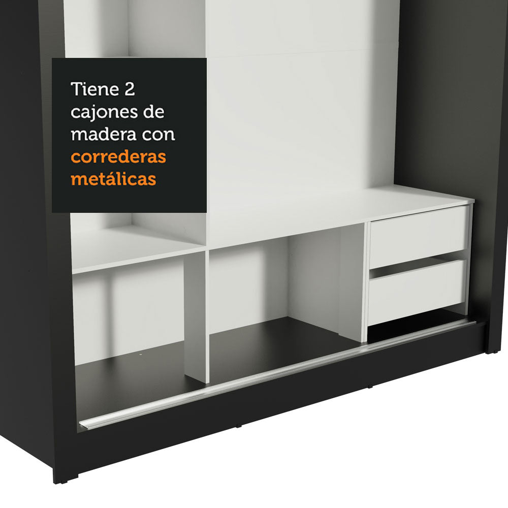 Clóset Matrimonial Lyon 3 Puertas Correderas con Espejos 2 Cajones Negro