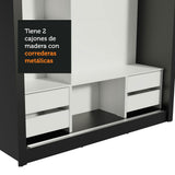 Clóset Matrimonial Lyon Plus 3 Puertas Correderas 4 Cajones Negro/Marrón